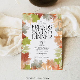Invitación Cena amistosa otoño deja una cena rústica