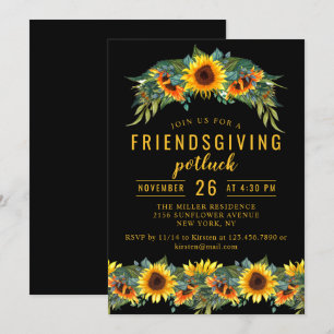 Invitación Cena amistosa Potluck Watercolor Sunflower