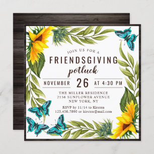 Invitación Cena amistosa Potluck Watercolor Sunflowers