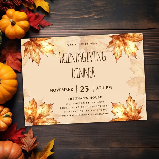 Invitación Cena amistosa Rústica Elegante Día de Acción de Gr (Friendsgiving Dinner Rustic Elegant Thanksgiving Invitation)