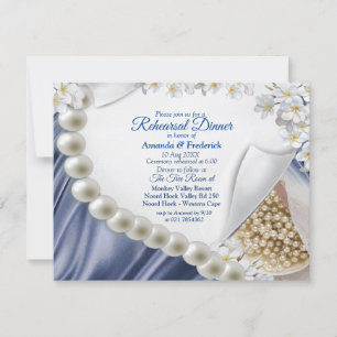 Invitación Cena azul, verde, marfil, oro de seda y de peras