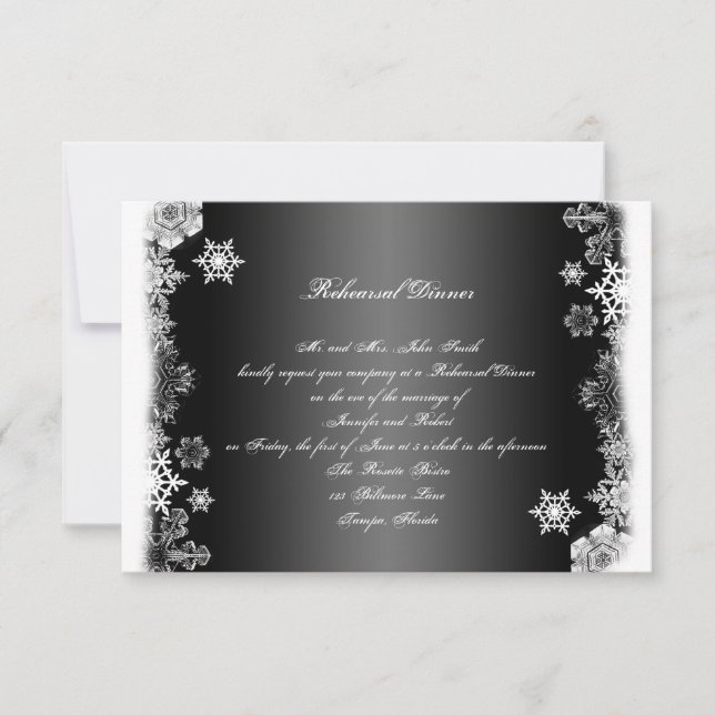 Invitación Cena blanco y negro del ensayo de la boda (Anverso)