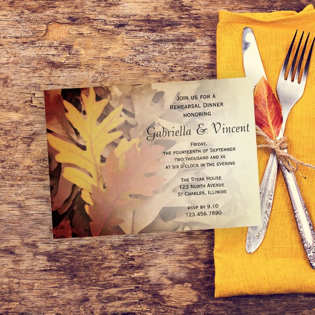 Invitación Cena Boda de ensayo de hojas de otoño pintadas (Subido por el creador)