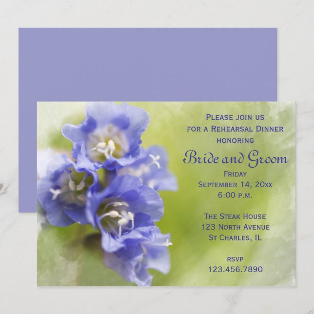 Invitación Cena Boda de flores moradas (Anverso / Reverso)