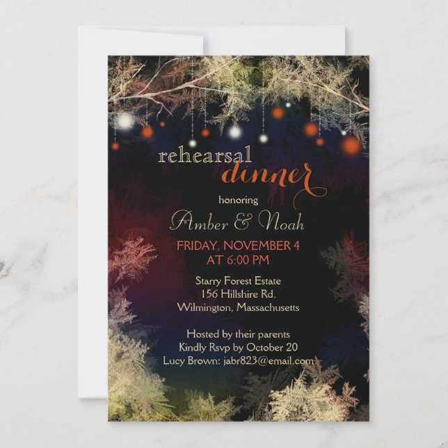Invitación Cena Boda de las Luces Forestales Festivas (Anverso)
