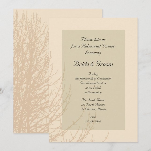 Invitación Cena Boda de ramas de la naturaleza (Anverso / Reverso)