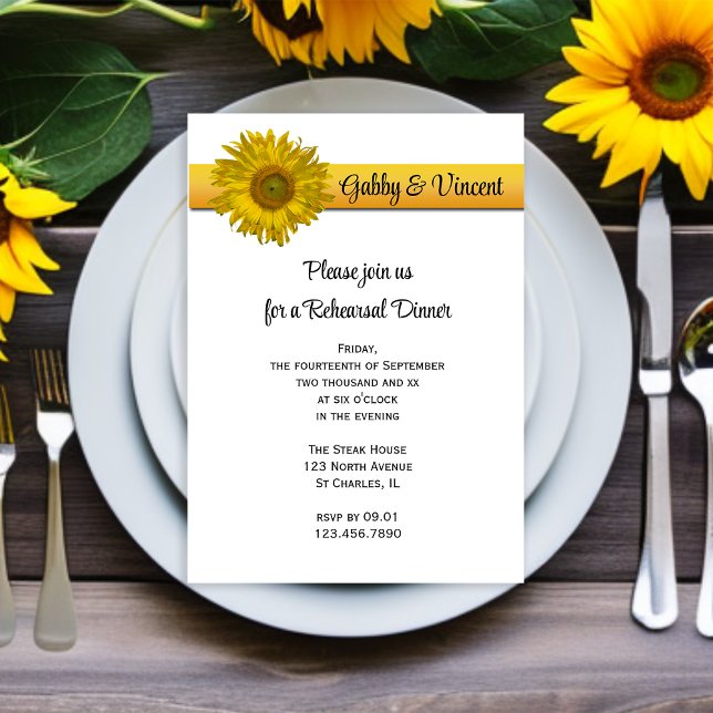 Invitación Cena Boda de tiras de girasol (Subido por el creador)