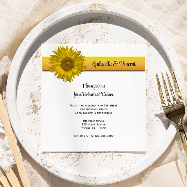 Invitación Cena Boda de tiras de girasol amarillo (Subido por el creador)