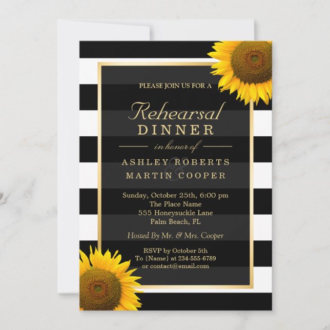 Invitación Cena boda Decoración elegante de girasoles (Anverso)