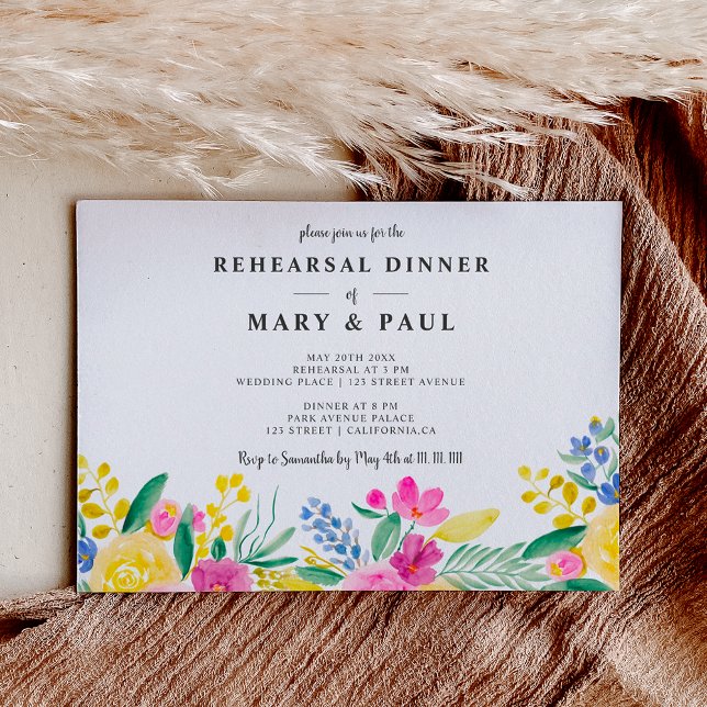 Invitación Cena boda floral de primavera audaz (Bold spring floral wedding rehearsal dinner invitation)