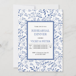 Invitación Cena boda moderna de hojas azul índigo