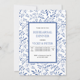 Invitación Cena boda moderna de hojas azul índigo