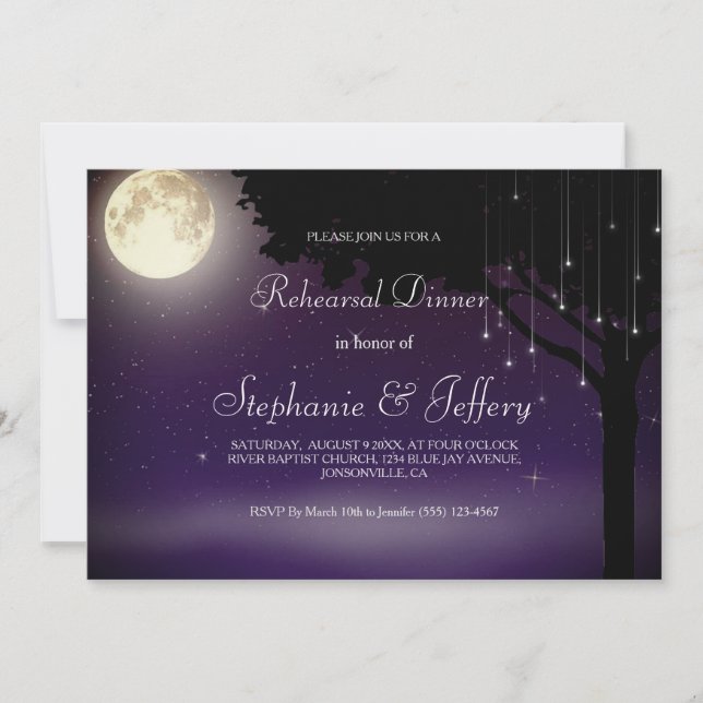 Invitación Cena celestial de Boda nocturno estrellado (Anverso)