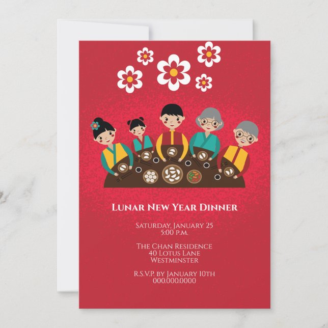 Invitación Cena china de Año Nuevo lunar (Anverso)