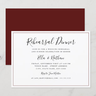 Invitación Cena Clásica de Ensayo de Boda Borgoña