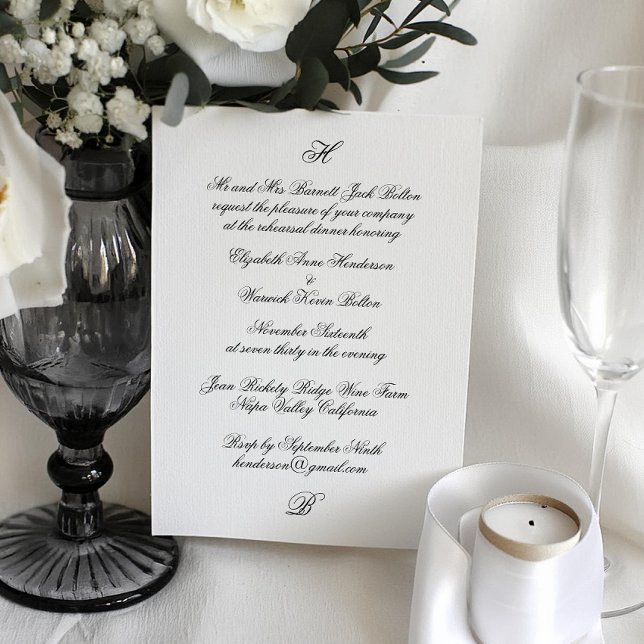 Invitación Cena clásica de monograma negro Boda (Subido por el creador)