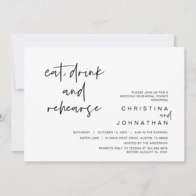 Invitación Cena, comida, bebida y ensayo de los bodas (Anverso)