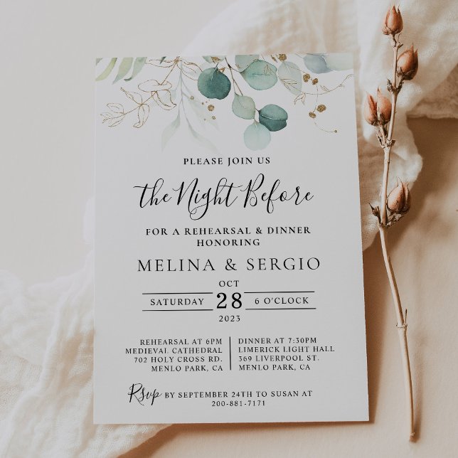 Invitación Cena con ensayo de caligrafía sobre hojas verdes d (Subido por el creador)