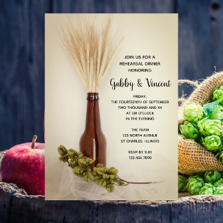 Invitación Cena con ensayo de cervecería de trigo seco y copa
