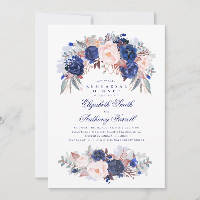 Invitación Cena con flores de la marina elegante y moderna (Anverso)