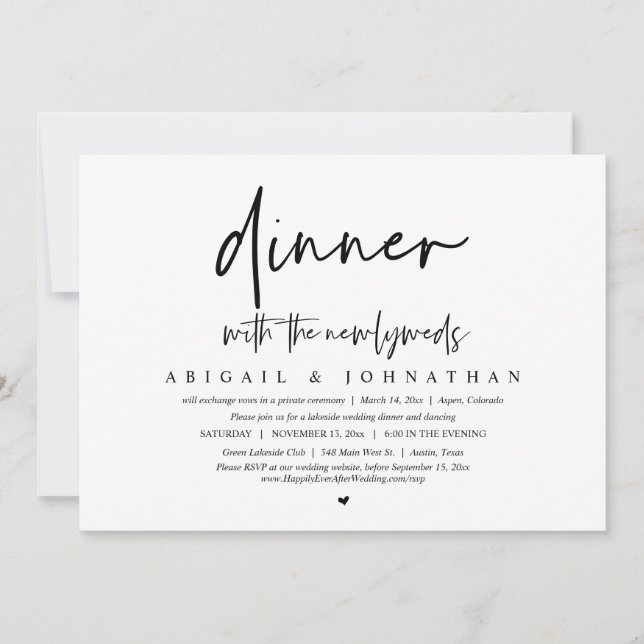 Invitación Cena con los recién casados, Fiesta del Elopement  (Anverso)