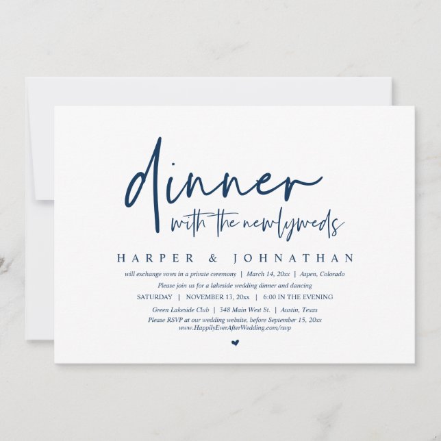 Invitación Cena con los recién casados, Fiesta del Elopement  (Anverso)
