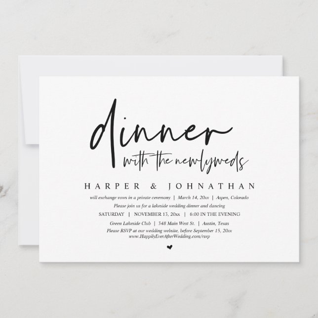 Invitación Cena con los recién casados, Fiesta del Elopement  (Anverso)