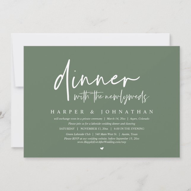 Invitación Cena con los recién casados, Fiesta del Elopement  (Anverso)