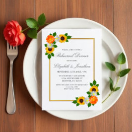 Invitación Cena con marco dorado floral