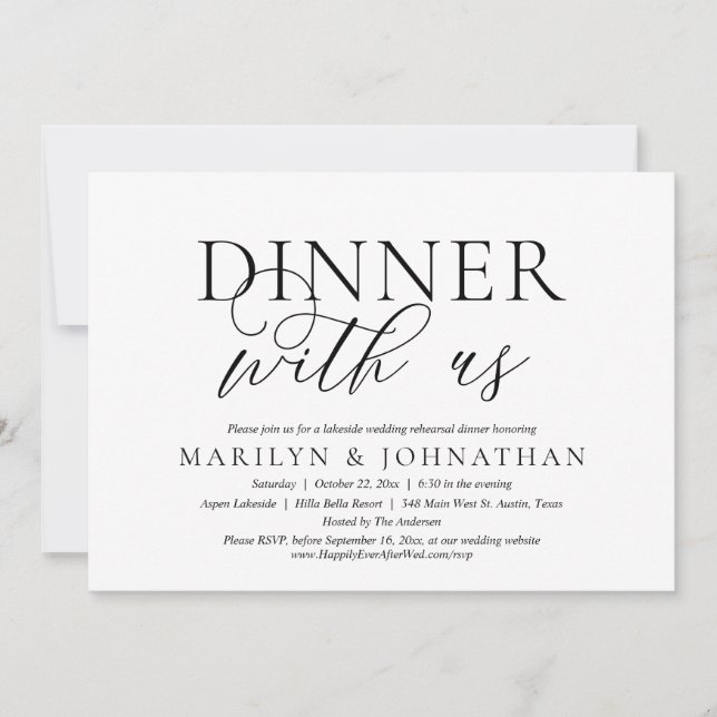 Invitación Cena Con Nosotros, Celebración Del Ensayo Boda Inv (Anverso)