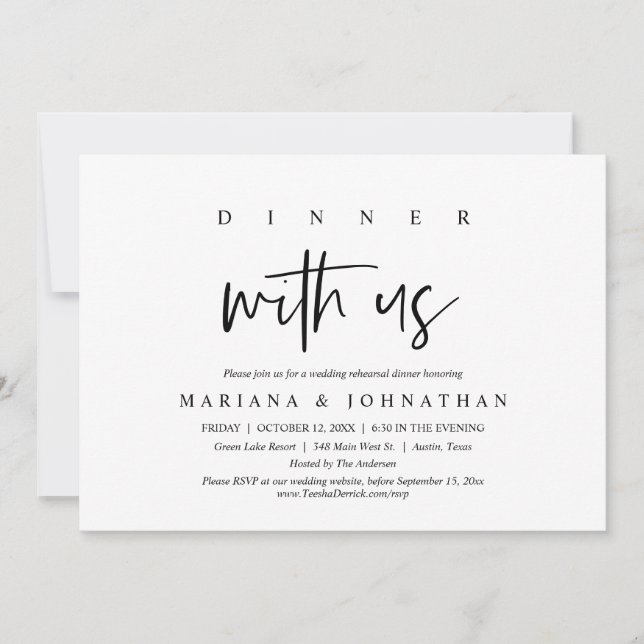 Invitación Cena Con Nosotros, Fiesta De Ensayos Bodas (Anverso)