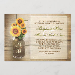 Invitación cena con tarro de tarro rústico de girasol invitac
