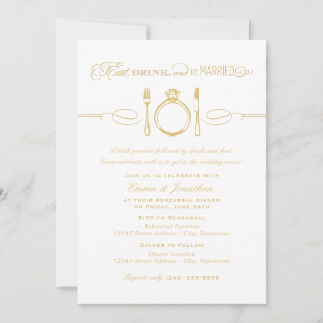 Invitación Cena con un ensayo de oro casada (Anverso)