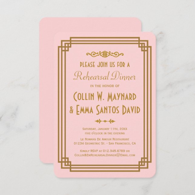 Invitación Cena con un simple ensayo de estilo Art Déco (Anverso / Reverso)