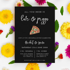 Invitación Cena contemporánea negra de amor y pizza para ensa
