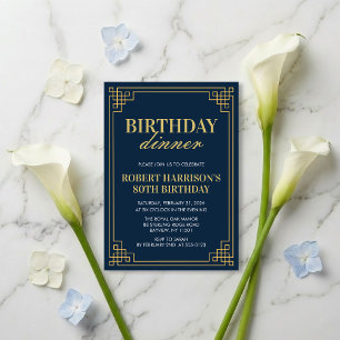 Invitación Cena Cumpleaños Elegante Azul Marino Do