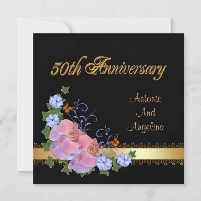 Invitación Cena de 50 años, orquídeas invitadas (Anverso)