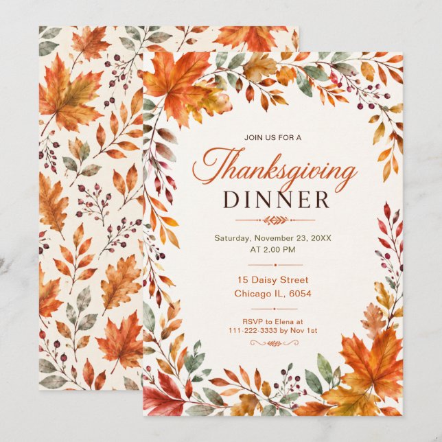 Invitación Cena de Acción de Gracias (Anverso / Reverso)
