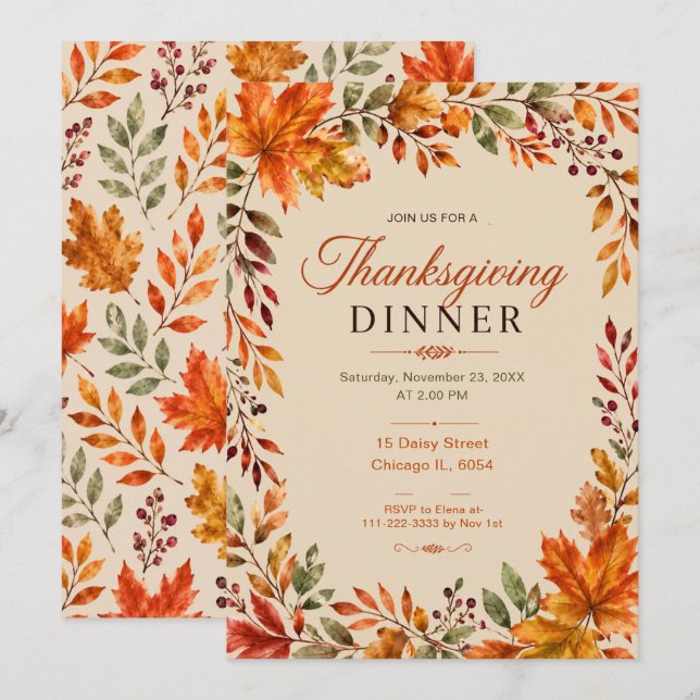 Invitación Cena de Acción de Gracias (Anverso / Reverso)