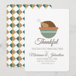 Invitación Cena de Acción de Gracias agradecida Tazón de Pavo
