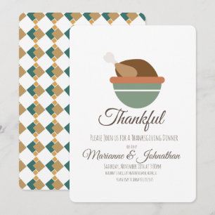 Invitación Cena de Acción de Gracias agradecida Tazón de Pavo