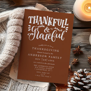 Invitación Cena de Acción de Gracias Agradecido y Grato Otoño