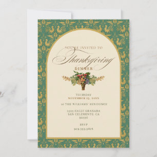 Invitación Cena de Acción de Gracias antigua vintage azul ver
