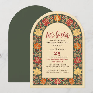 Invitación Cena de Acción de Gracias Arco de bellotas y hojas