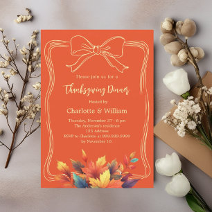 Invitación Cena de Acción de Gracias arco naranja otoño hojas