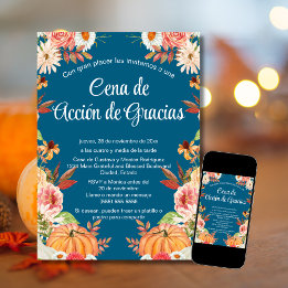 Invitación Cena de Acción de Gracias Azul Calabaza