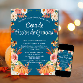 Invitación Cena de Acción de Gracias Azul Calabaza