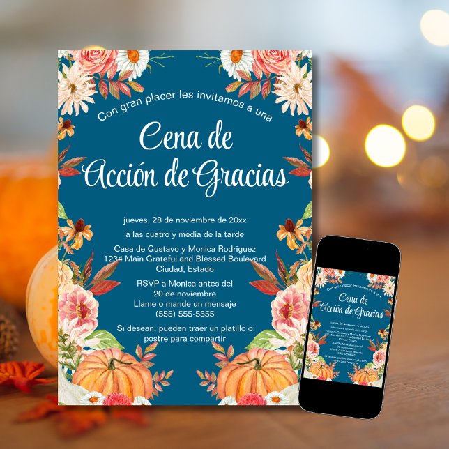 Invitación Cena de Acción de Gracias Azul Calabaza (Subido por el creador)
