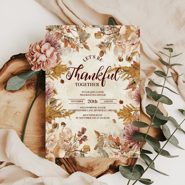 Invitación Cena de Acción de Gracias Boho Wildflower (Subido por el creador)