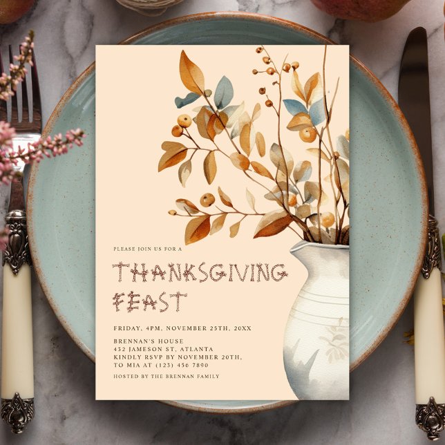 Invitación Cena de Acción de Gracias Cae En Un Amigo Moderno (Thanksgiving Dinner Fall Modern Friendsgiving Invitation)